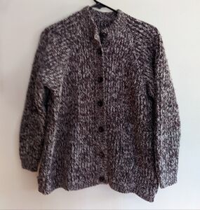 Vintage Handknit Cardigan Plum and White Fabric Backed Buttons